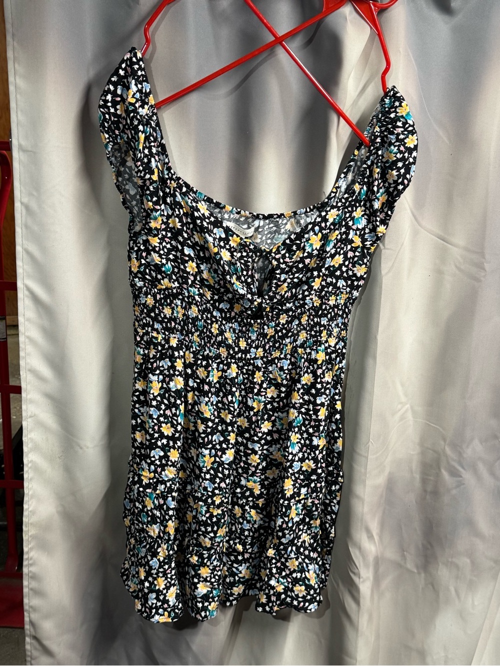 Aeropostale Black Floral Smocked Mini with Yellow and Teal Blooms